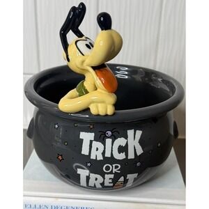 NEW DISNEY Pluto Trick Or Treat Halloween Ceramic Candy Bowl 8"W x 9"H Gray